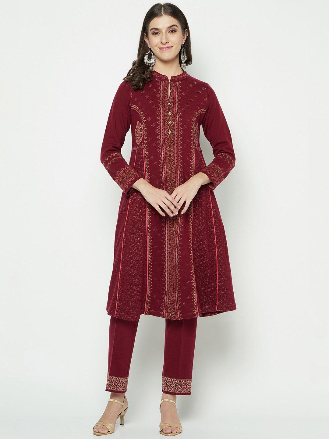 knitstudio women maroon paisley regular kurti with trousers