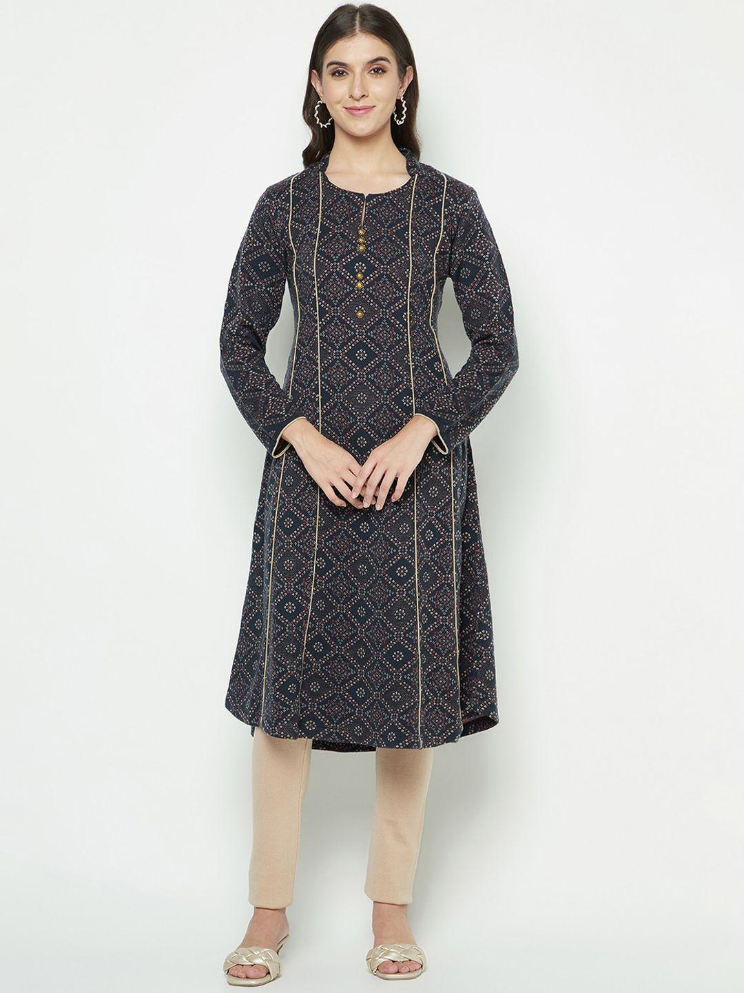 knitstudio women navy blue paisley regular kurti with trousers