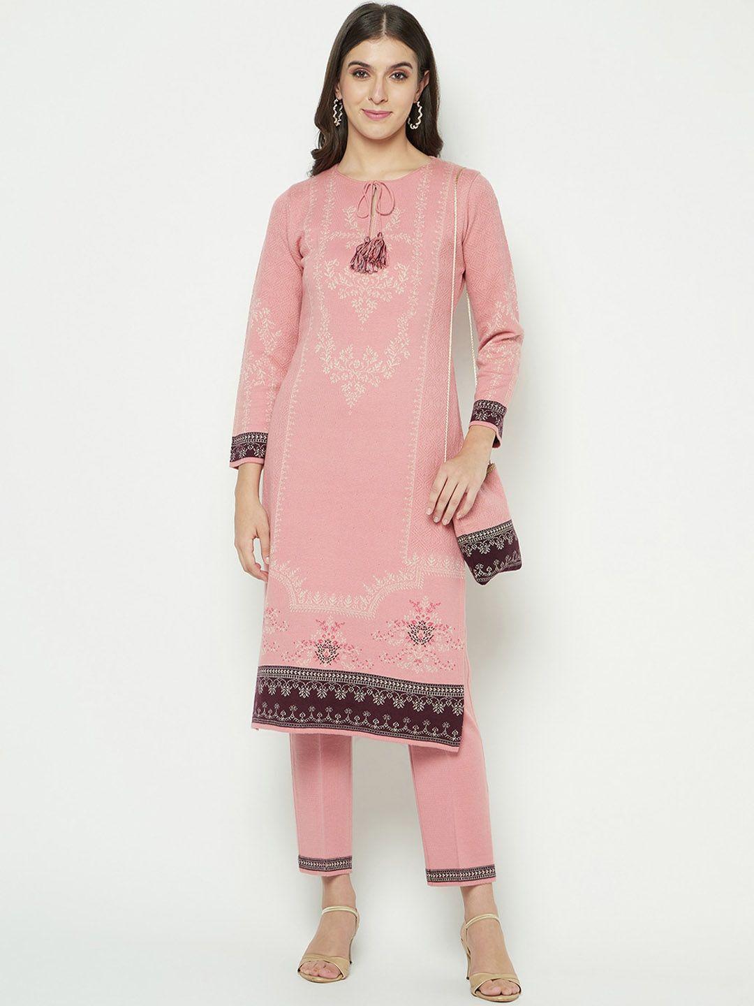 knitstudio women pink paisley regular kurti with trousers