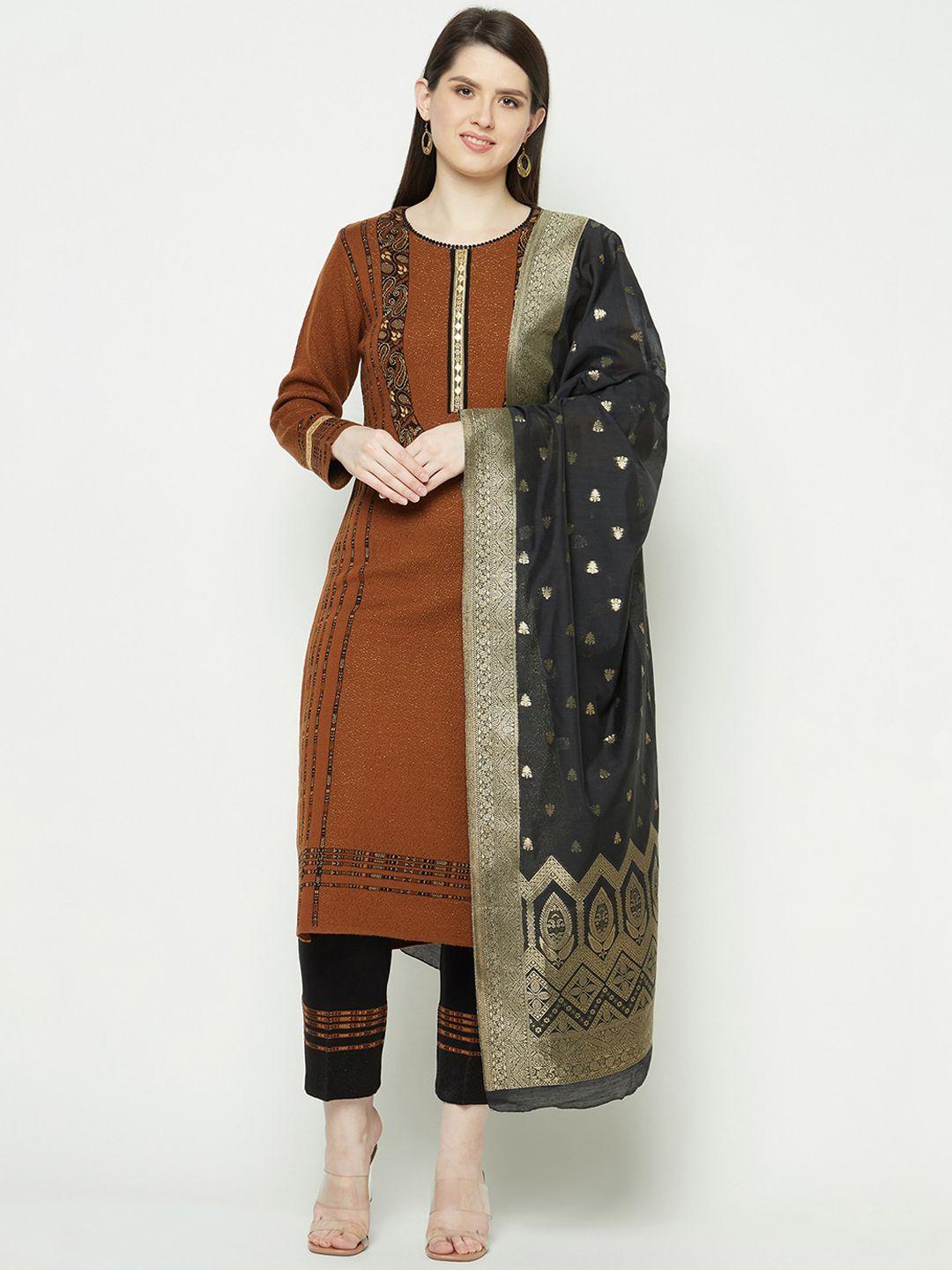 knitstudio women rust paisley regular kurti with trousers & with dupatta