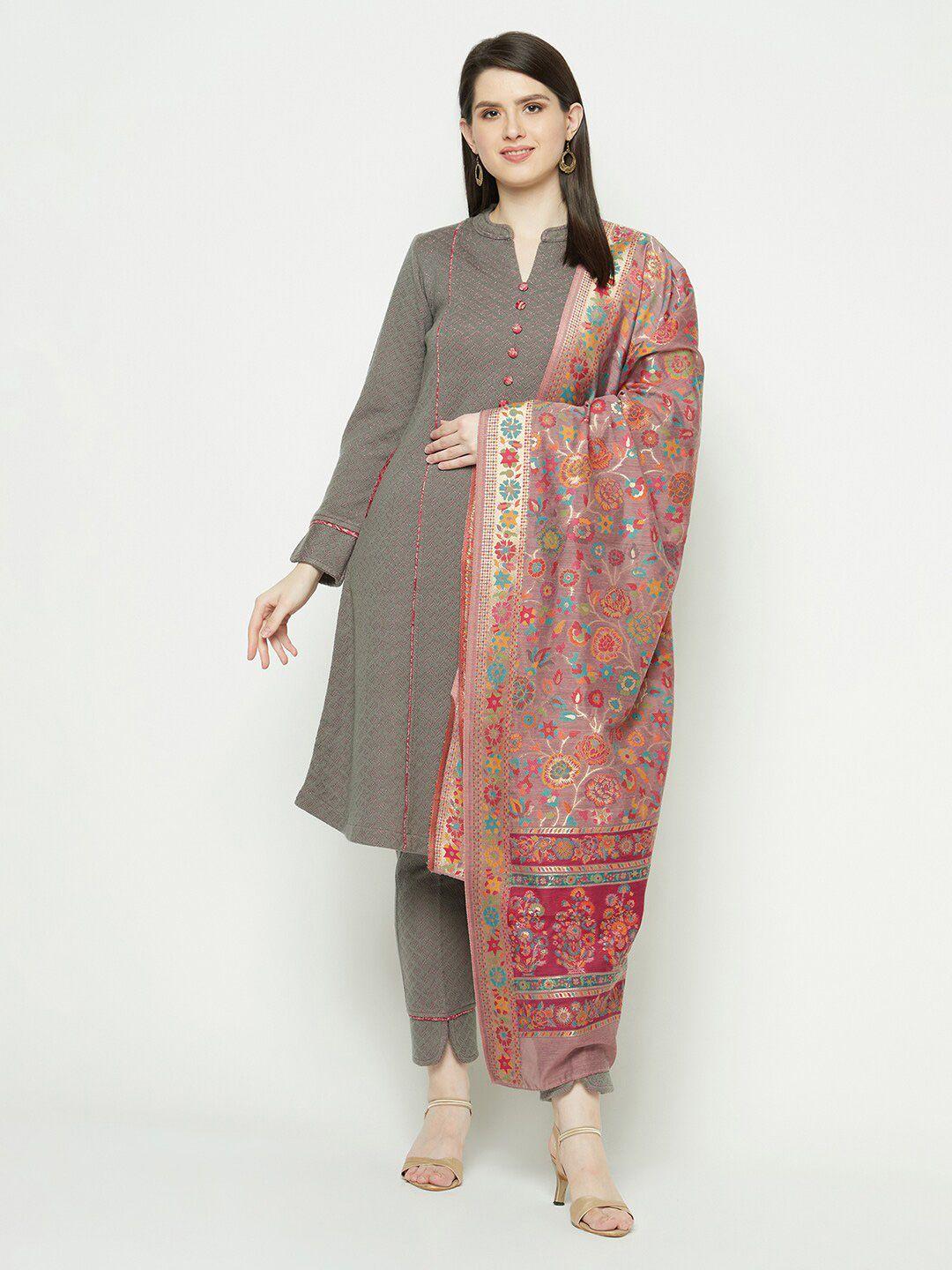 knitstudio woven design straight kurta & trousers with dupatta