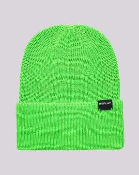 knitted beanie with brand patch