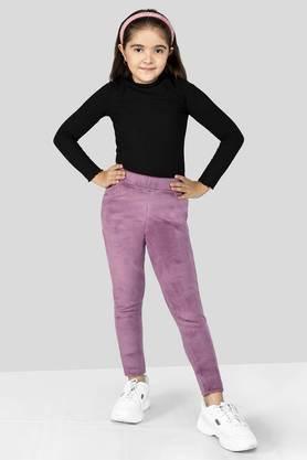 knitted blended skinny fit girls jeggings - mauve