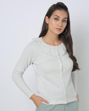 knitted cardigan with ruffle accent