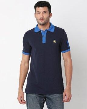 knitted cotton pique colorblock number polo t-shirt