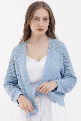 knitted cotton women's casual wear shrug - blue