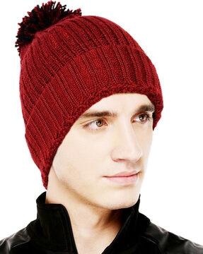 knitted pom-pom beanie cap