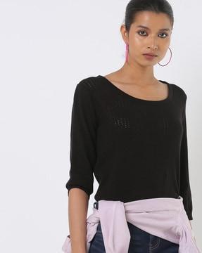knitted round-neck top with perforations