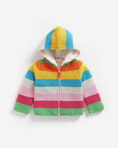 knitted striped zip-front hoodie