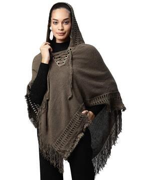 knitted asymmetrical hooded poncho