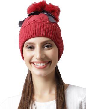 knitted beanie cap with fur