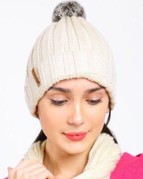 knitted beanie cap with fur