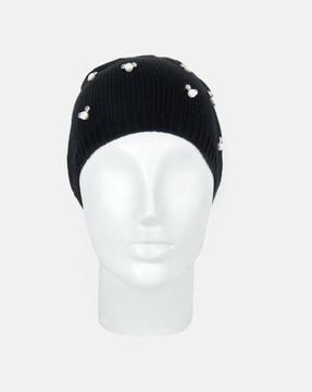 knitted beanie with embellishments