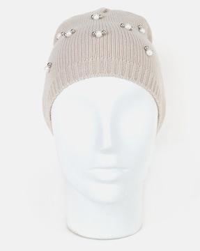 knitted beanie with embellishments