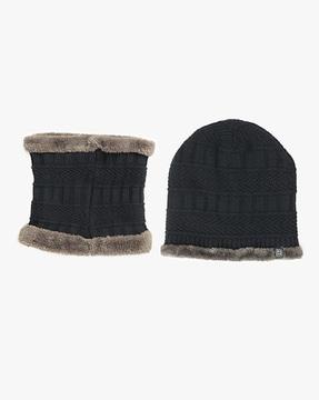 knitted beanie with faux fur trim