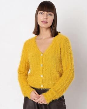 knitted button-down cardigan with full sleeves