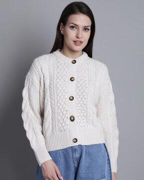 knitted button-down cardigan with ribbed hem