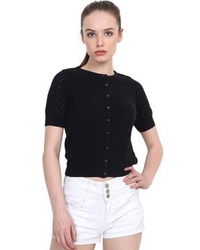 knitted button-down top