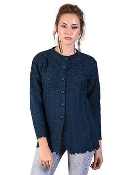 knitted cardigan with cut-work hem