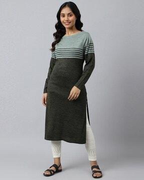 knitted colorblock straight kurta