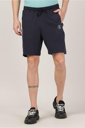 knitted cotton blend relaxed men's shorts - navy