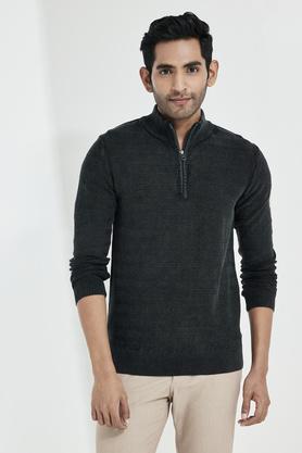 knitted cotton regular fit men's sweater - charcoal
