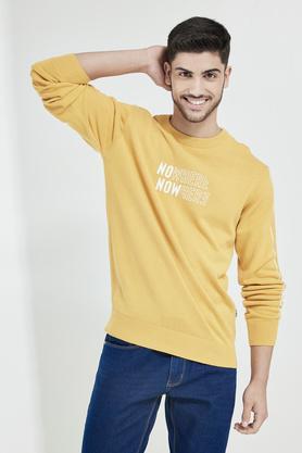 knitted cotton regular fit men's sweater - mustard