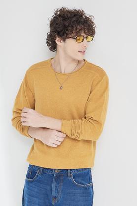 knitted cotton regular fit men's sweater - mustard