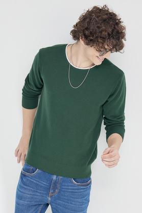 knitted cotton regular fit men's sweater - olive