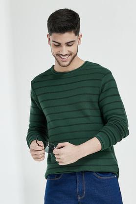 knitted cotton regular fit men's sweater - olive