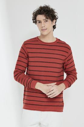 knitted cotton regular fit men's sweater - rust