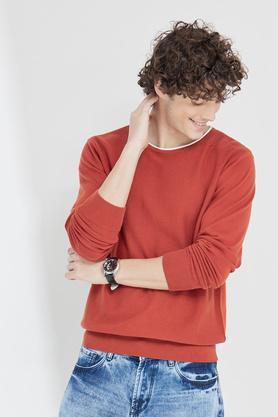 knitted cotton regular fit men's sweater - rust