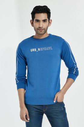 knitted cotton regular fit mens sweater - blue