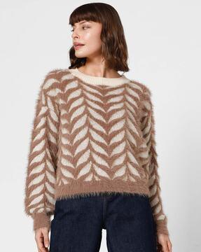 knitted crew-neck pullover with ribbed hem