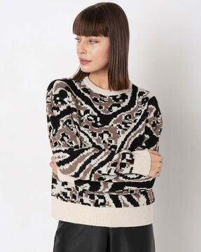 knitted crew-neck pullover with ribbed hem