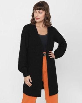 knitted front-open cardigan with full sleeves