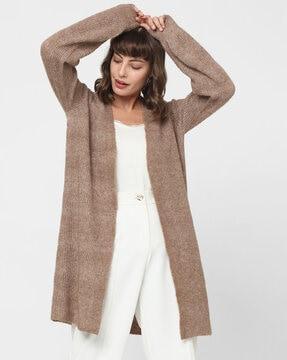 knitted front-open cardigan with ribbed hem