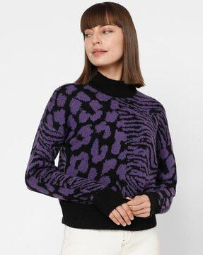 knitted high-neck pullover with ribbed hem