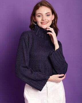 knitted high-neck pullover with ribbed hems
