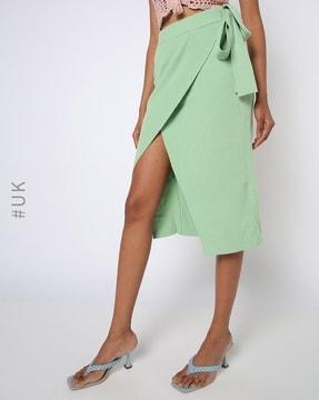 knitted high-rise wrap skirt