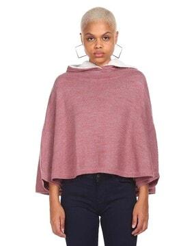 knitted hooded cape sweater