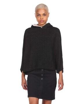 knitted hooded cape sweater