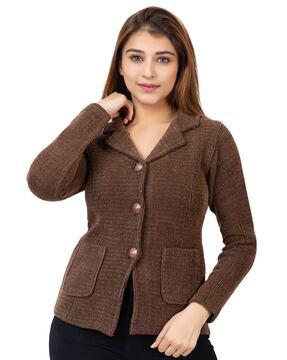 knitted notched-collar cardigan with pockets