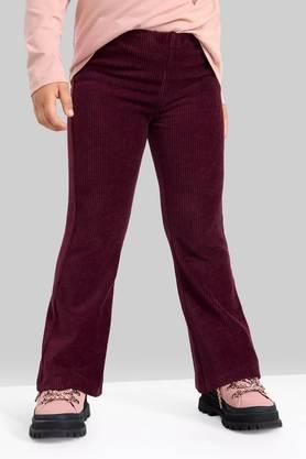 knitted polyester relaxed fit girls pants - maroon