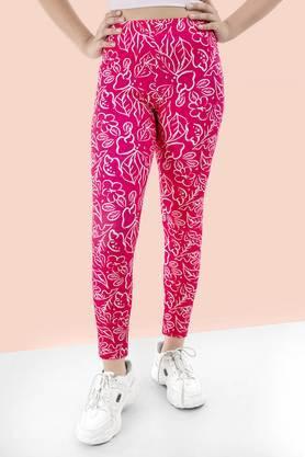 knitted polyester skinny fit girls jeggings - pink