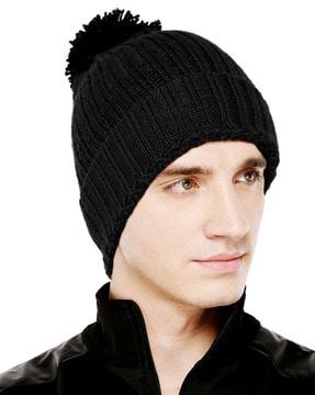 knitted pom-pom beanie cap