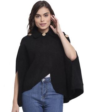 knitted poncho with button accent