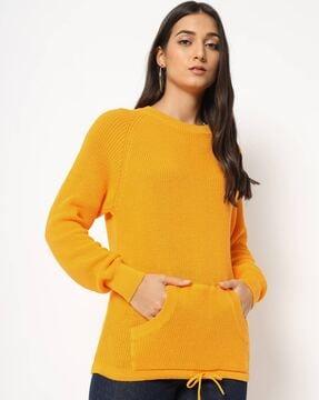 knitted pullover with kangaroo pocket