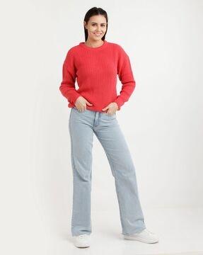 knitted ribbed hems sweater