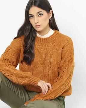 knitted round-neck pullover with drop-shoulder sleeves